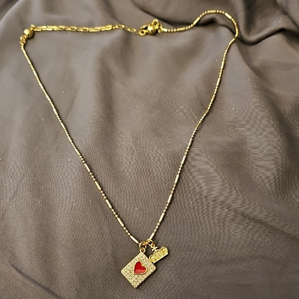 Gold and Red Heart Charm Necklace
